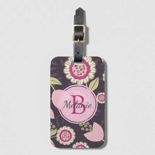 ピンクモダンのフローラチューリップパーソナライズされた模様 ラゲッジタグ (正面縦)