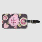 ピンクモダンのフローラチューリップパーソナライズされた模様 ラゲッジタグ (正面横)