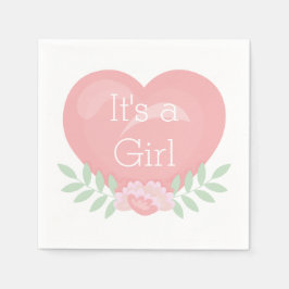 ピンクモダンのフローラハート女の子の赤ちゃんシャワー スタンダードカクテルナプキン