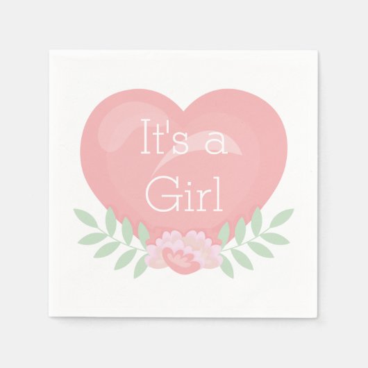 ピンクモダンのフローラハート女の子の赤ちゃんシャワー スタンダードカクテルナプキン (正面)
