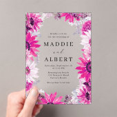 ピンクモダンのフローラフレ結婚ーム アクリル招待状 (インサイチュ (ポータブル))