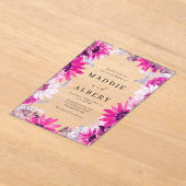 ピンクモダンのフローラフレ結婚ーム アクリル招待状 (レイダウン)