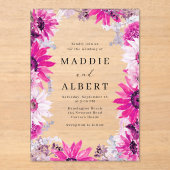 ピンクモダンのフローラフレ結婚ーム アクリル招待状 (正面)