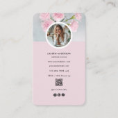 ピンクモダンのフローラ写真とQRコード 名刺 (正面)