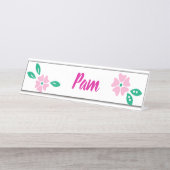 ピンクモダンのフローラ名 デスクネームプレート (正面)