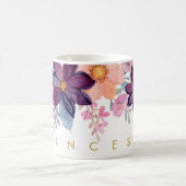 ピンクモダンのフローラ水彩名前の追加 コーヒーマグカップ (中央)