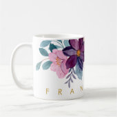 ピンクモダンのフローラ水彩名前の追加 コーヒーマグカップ (左)