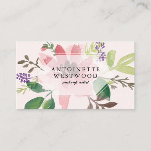 ピンクモダンのフローラ水色 名刺 (正面)