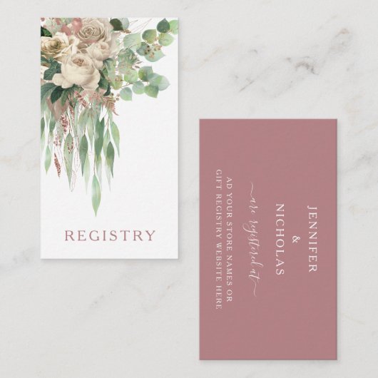 ピンクモダンのフローラ結婚バラのレジストリ エンクロージャーカード (正面/裏面)