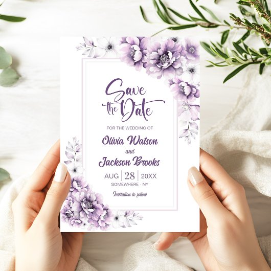 ピンクモダンのフローラ結婚式の日付を保存 招待状