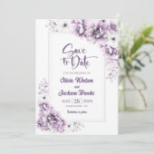 ピンクモダンのフローラ結婚式の日付を保存 招待状 (スタンド正面)