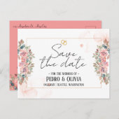 ピンクモダンのフローラ結婚式は日付を保存 ポストカード (正面/裏面)