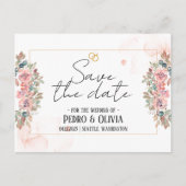 ピンクモダンのフローラ結婚式は日付を保存 ポストカード (正面)