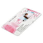 ピンクモダンのフローラ絵を描写真の日付を保存 マグネット (左側)