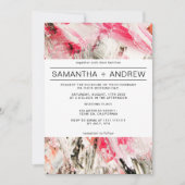 ピンクモダンのブラシストローク抽象芸術結婚トレンディー 招待状 (正面)