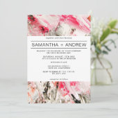 ピンクモダンのブラシストローク抽象芸術結婚トレンディー 招待状 (スタンド正面)