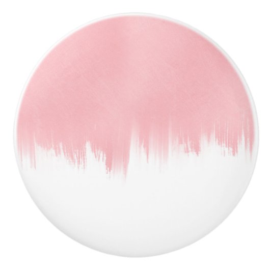 ピンクモダンのブラシストローク白デザイン セラミックノブ (正面)