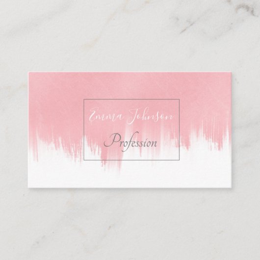 ピンクモダンのブラシストローク白デザイン 名刺 (正面)