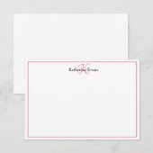 ピンクモダンのブラックモノグラム名ノートカード サンキューカード (正面/裏面)