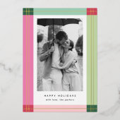 ピンクモダンのプカラフルライドフレームのクリスマスフォト 箔シーズンカード (正面)