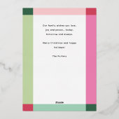 ピンクモダンのプカラフルライドフレームのクリスマスフォト 箔シーズンカード (裏面)