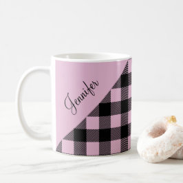 ピンクモダンのプレイドチェックパターン名 コーヒーマグカップ