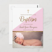 ピンクモダンのベビーガール写真バプテスマ ポストカード (正面/裏面)