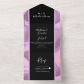 ピンクモダンのホイル黒の光沢結婚のある オールインワン招待状 (内側)