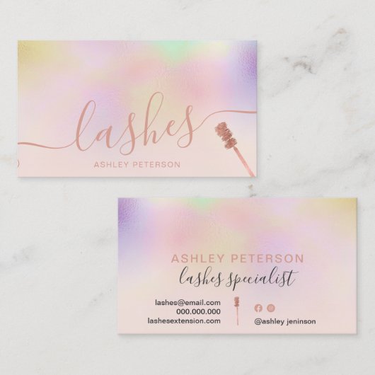 ピンクモダンのホログラフィックブラシ 名刺 (正面/裏面)