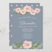 ピンクモダンのポピーエレガントフローラの赤ちゃんシャワー 案内状 (正面/裏面)