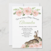 ピンクモダンのポピーエレガントフローラの赤ちゃんシャワー 案内状 (正面)