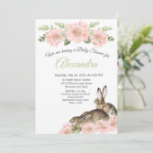 ピンクモダンのポピーエレガントフローラの赤ちゃんシャワー 案内状 (スタンド正面)
