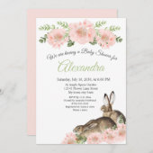 ピンクモダンのポピーエレガントフローラの赤ちゃんシャワー 案内状 (正面/裏面)