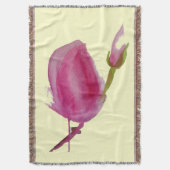ピンクモダンのマグノリア水彩花アート スローブランケット (正面縦)