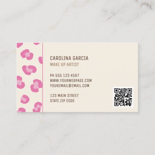 ピンクモダンのメイクアップアーティスト 名刺 (裏面)