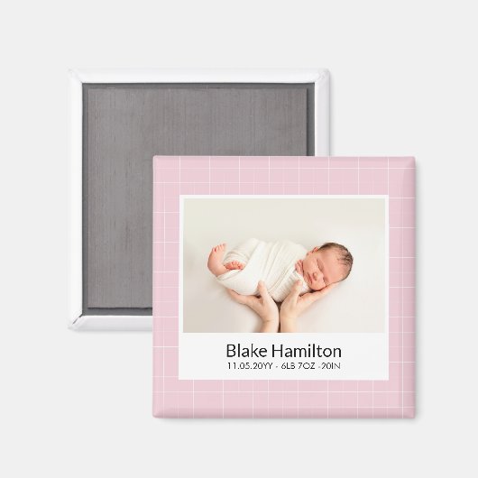 ピンクモダンのユニークベビー誕生発表 マグネット (正面/裏面)