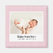 ピンクモダンのユニークベビー誕生発表 マグネット (正面)