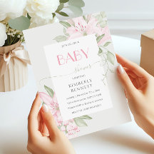 ピンクモダンのユリ緑離れの赤ちゃんシャワー