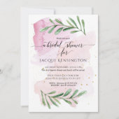 ピンクモダンのユーカリ緑の水色金ゴールド 招待状 (正面)