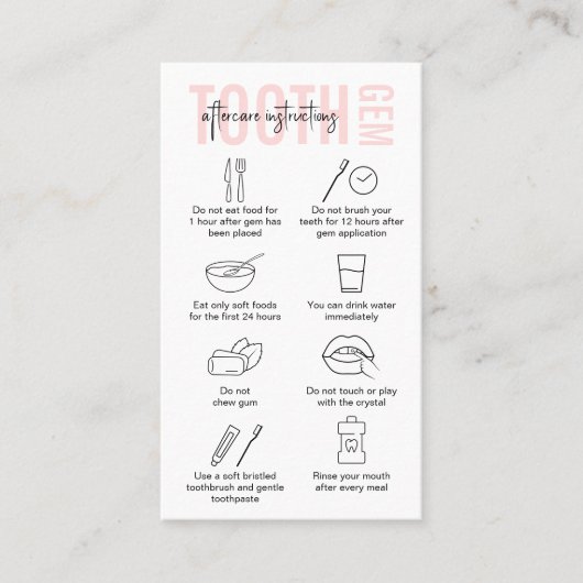 ピンクモダンのロゴTooth Gemアフターケアの手順 名刺 (正面)