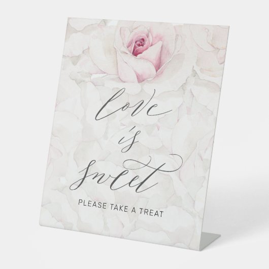 ピンクモダンのローズフローラの愛結婚は甘い 台座サイン (正面)