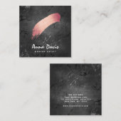 ピンクモダンのローズ金ゴールドブラシ絵付けアーティスト スクエア名刺 (正面/裏面)