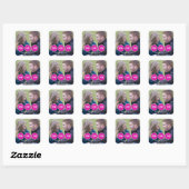 ピンクモダンの円の写真Save the Dateスタンプ スクエアシール (シート)
