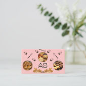 ピンクモダンの写真とモノグラムベーカリーQRコードの追加 名刺 (スタンド正面)