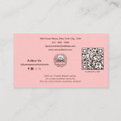 ピンクモダンの写真とモノグラムベーカリーQRコードの追加 名刺 (裏面)