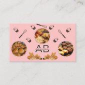 ピンクモダンの写真とモノグラムベーカリーQRコードの追加 名刺 (正面)