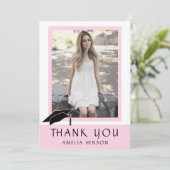 ピンクモダンの写真の卒業 サンキューカード (スタンド正面)