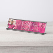 ピンクモダンの写真コラージュ文字の書道名 デスクネームプレート (正面)