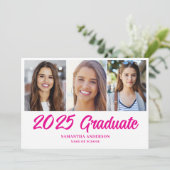 ピンクモダンの写真コラージュ2025卒業 案内状 (スタンド正面)