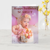 ピンクモダンの写真パーソナライズされた誕生日挨拶 カード (黄色い花)